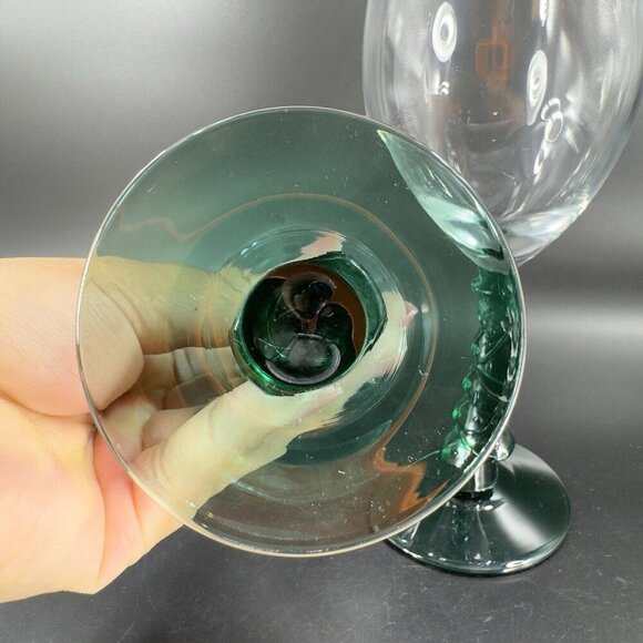 Libbey Green Christmas Tree Stem Water Goblet Wine Glass Crystal Cup Set Of 2 - Picture 4 of 15